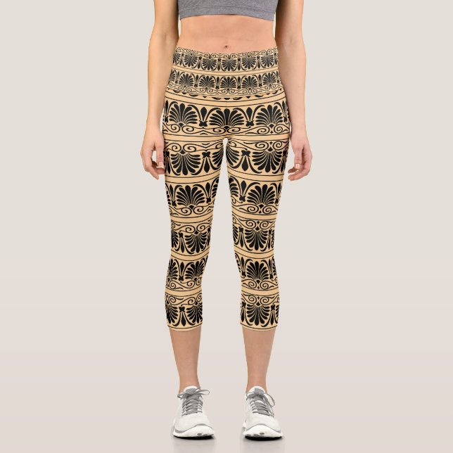 Leggings Capri Patrón Árabe Griego Mediterráneo Marrón (Anverso)