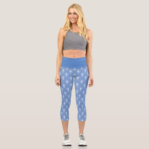 Leggings Capri Patrón art déco blanco sobre azul