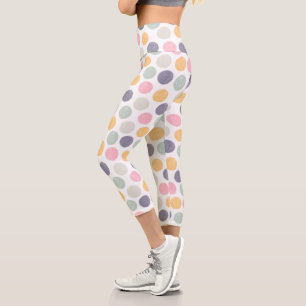 Leggings Capri patrón artístico de puntos polka colorido pastel