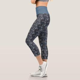 Leggings Capri Patrón azul oscuro Paisley alto de capris captado
