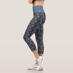 Leggings Capri Patrón azul oscuro Paisley alto de capris captado