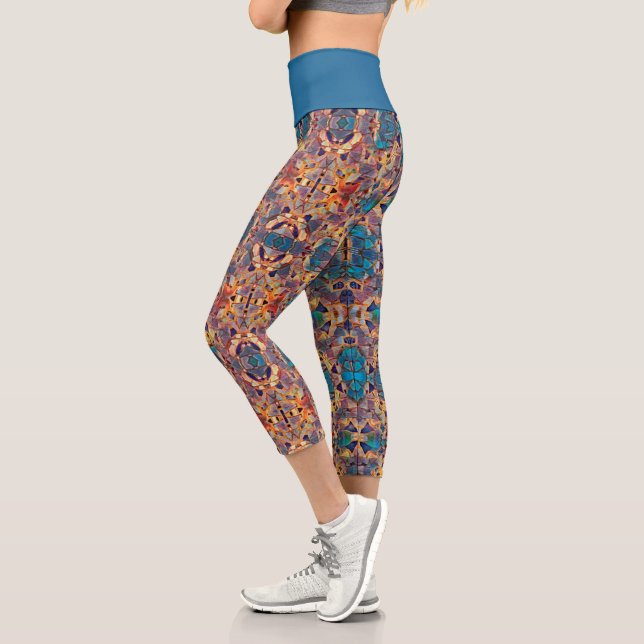 Leggings Capri Patrón azul tribal occidental hippie morado amaril (Izquierda)