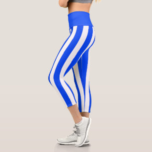 Leggings Capri Patrón azul y blanco de rayas verticales