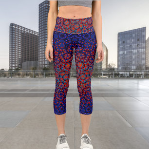 Leggings Capri Patrón Azul Y Rojo Negrita Capris De Alto Desgaste