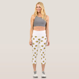 Leggings Capri Patrón blanco elegante de estrellas doradas