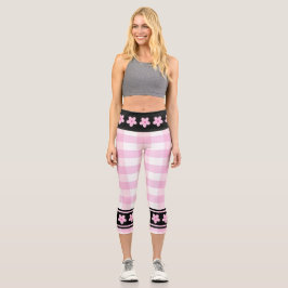Leggings Capri Patrón blanco rosado de moda con flores