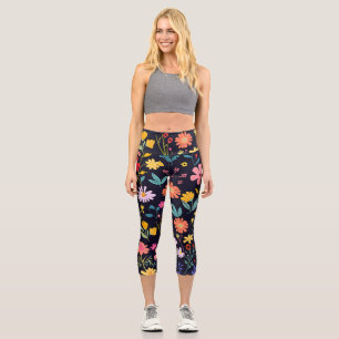 Leggings Capri Patrón Bohemio Floral Ditsy Colorido Oscuro