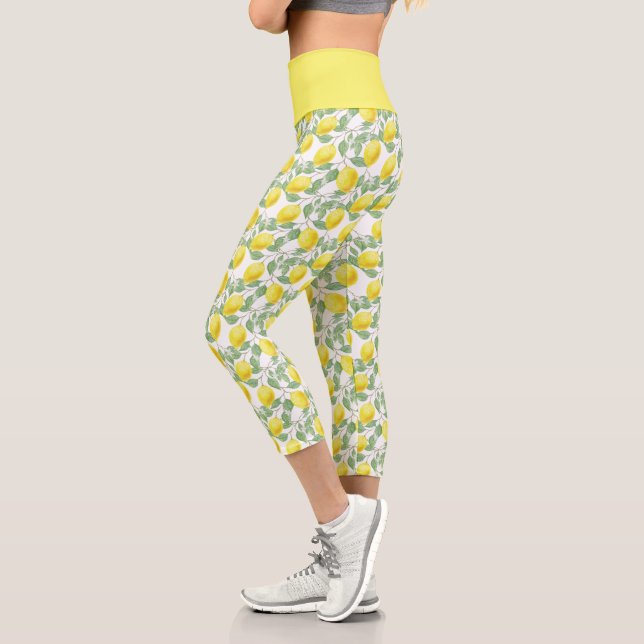 Leggings Capri Patrón botánico de frutas de cítricos amarillos li (Izquierda)