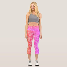Leggings Capri Patrón Botánico Floral Arcoíris Vintage
