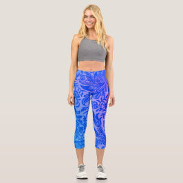 Leggings Capri Patrón Botánico Floral Azul Vintage Rosa