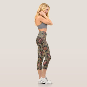 Leggings Capri Patrón Botánico Floral Vintage Oscuro y Malhumorad