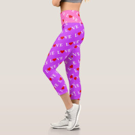 Leggings Capri Patrón cardíaco morado Moda moderna elegante