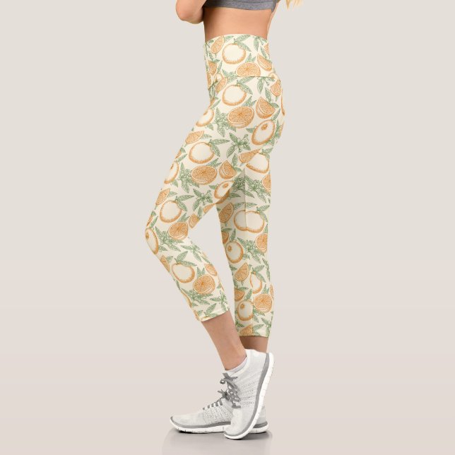 Leggings Capri Patrón clásico de fruta Naranja (Izquierda)