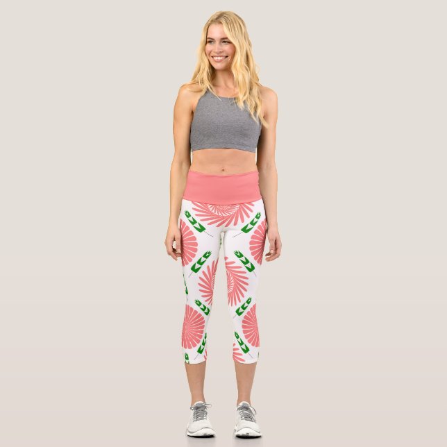 Leggings Capri patrón con flores rosas (Anverso)