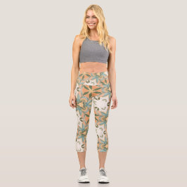 Leggings Capri Patrón continuo botánico azul melocotón