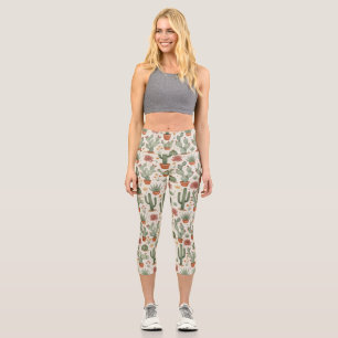 Leggings Capri Patrón continuo de cactus suculentos del desierto