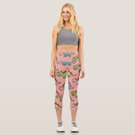 Leggings Capri Patrón continuo de dinosaurio lindo