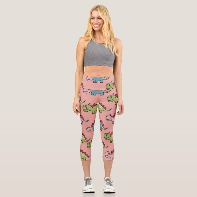 Leggings Capri Patrón continuo de dinosaurio lindo (Anverso)