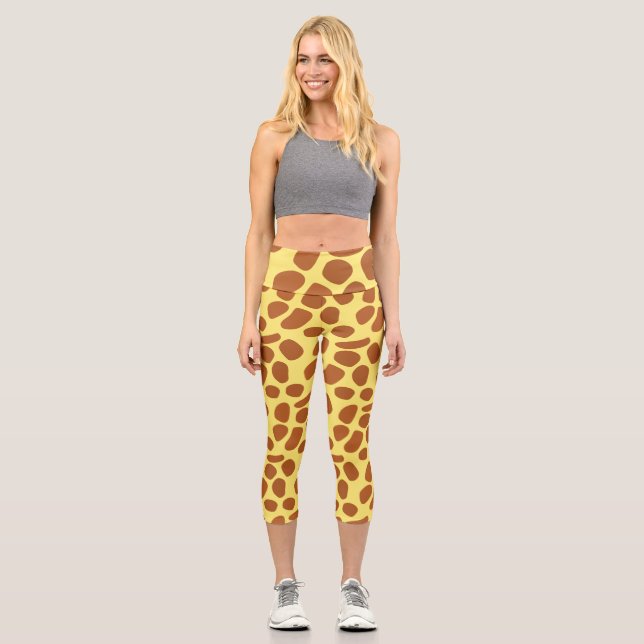Leggings Capri Patrón cutáneo de jirafa amarilla (Anverso)