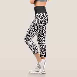 Leggings Capri Patrón Cutáneo Psicodélico Blanco Y Negro
