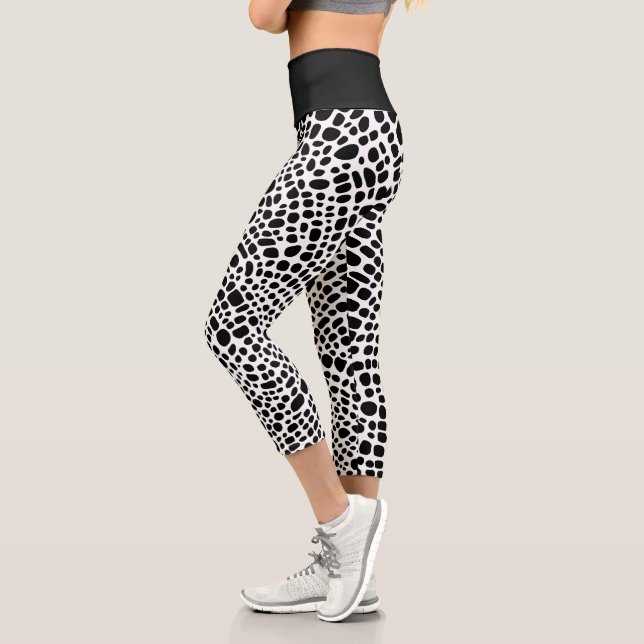 Leggings Capri Patrón Cutáneo Psicodélico Blanco Y Negro (Izquierda)