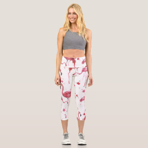 Leggings Capri Patrón de acuarela de flamenco, diseño vibrante.