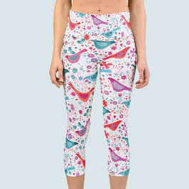 Leggings Capri Patrón de acuarela de pájaro