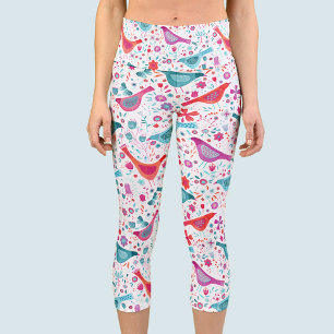 Leggings Capri Patrón de acuarela de pájaro
