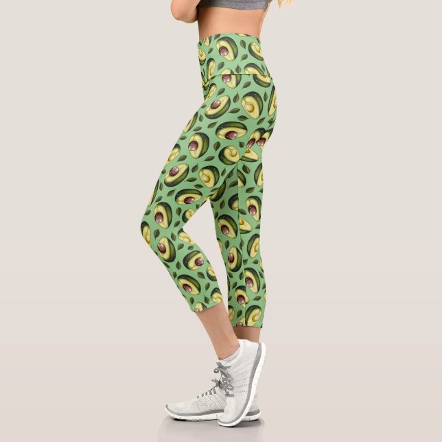 Leggings Capri Patrón de aguacates verde moderno (Izquierda)