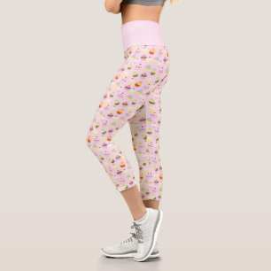 Leggings Capri Patrón de alimentos de pastel cúbico rosado