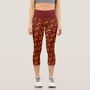 Leggings Capri Patrón de ancla rojo oscuro del purpurina chispean
