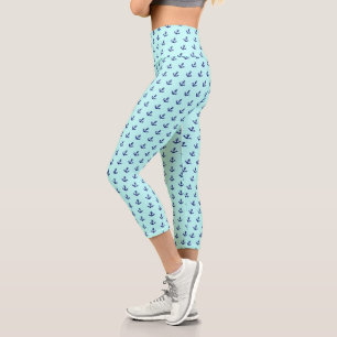 Leggings Capri Patrón de anclajes azules de la Marina Vintage Náu