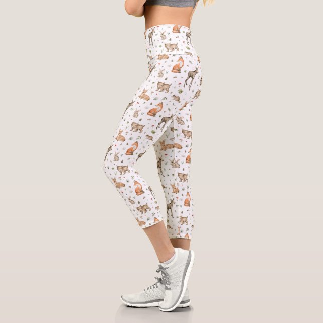 Leggings Capri Patrón de animales de bosque (Izquierda)
