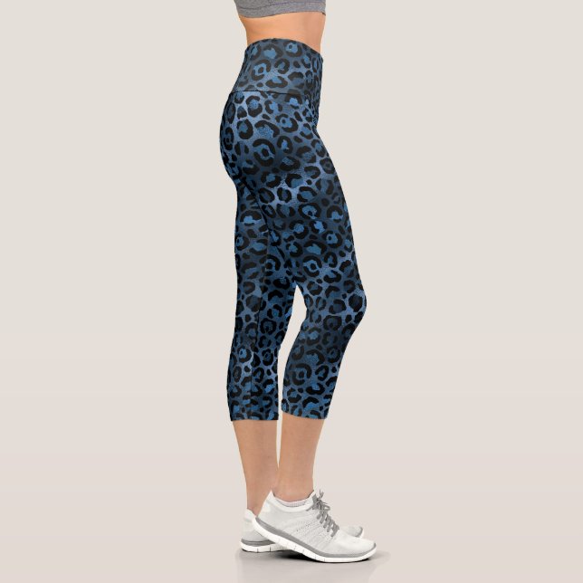 Leggings Capri Patrón de animales de impresión de leopardo azul (Derecha)