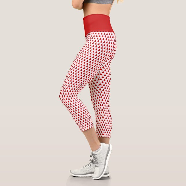 Leggings Capri Patrón de árbol de Navidad blanco y rojo (Izquierda)