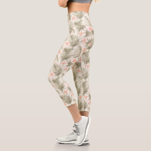 Leggings Capri Patrón de árbol de palmas hisbiscus tropical