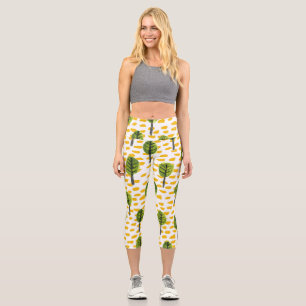 Leggings Capri Patrón de árbol negro verde Naive