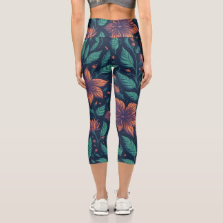 Leggings Capri Patrón de arco iris de la hoja de flores