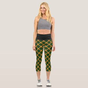 Leggings Capri Patrón de Argyle de Tartán Amarillo Verde