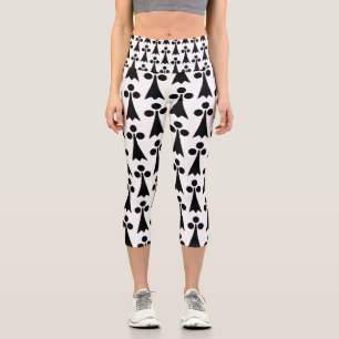 Leggings Capri Patrón de armiño, patrón medieval, negro sobre bla