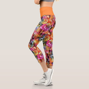 Leggings Capri Patrón de arte de burbujas negras violetas morada
