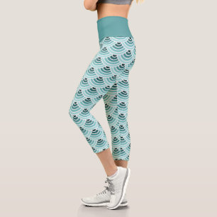 Leggings Capri Patrón de arte de los Círculos de Ola Verde Azul d
