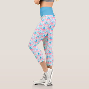 Leggings Capri Patrón de arte de los círculos de onda azul de Aqu