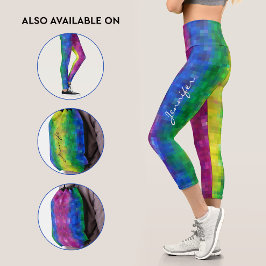 Leggings Capri Patrón de arte de píxeles de arcoíris de gradiente