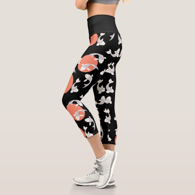 Leggings Capri Patrón de arte Koi de estilo japonés (Izquierda)