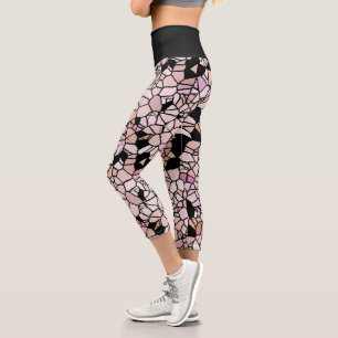 Leggings Capri Patrón de arte retro pastel Rubor violeta rosa mos