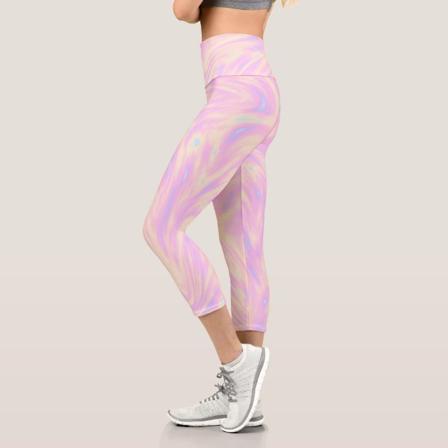 Leggings Capri Patrón de aspecto holográfico rosa femenino (Izquierda)