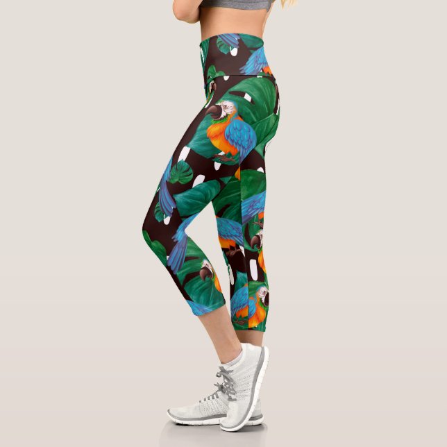 Leggings Capri Patrón de aves tropicales (Izquierda)