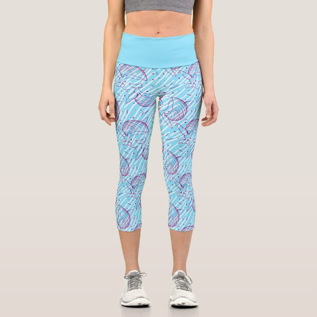 Leggings Capri Patrón de ballena azul (Anverso)