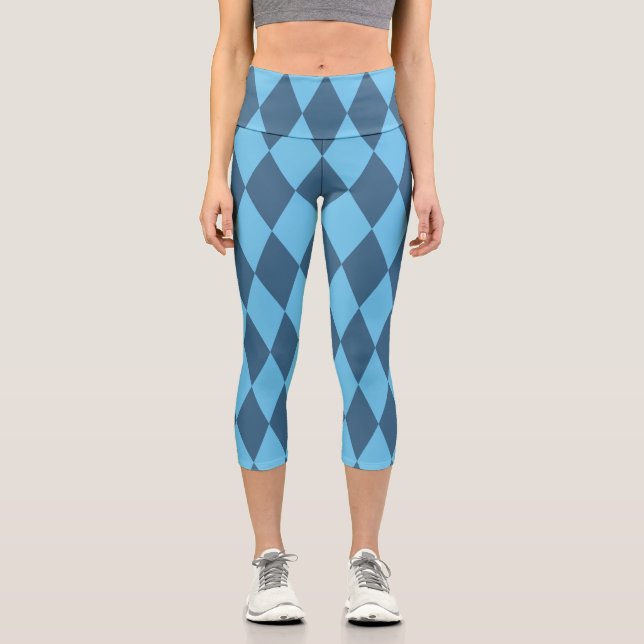 Leggings Capri Patrón de bandera en rombo de Baviera Azul (Anverso)